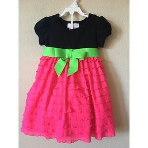 Bonnie Baby Bow Sparkle Glitter Tiered Short Sleeve Girls Dress Set Size 12M